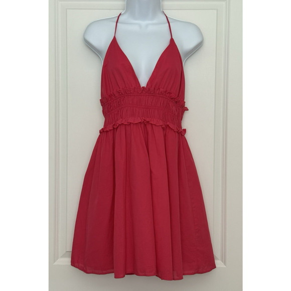 Zara NWT Hot Pink Mini Babydoll Sundress Ruffle Trim Spaghetti Tie Strap Sz M - Picture 1 of 16